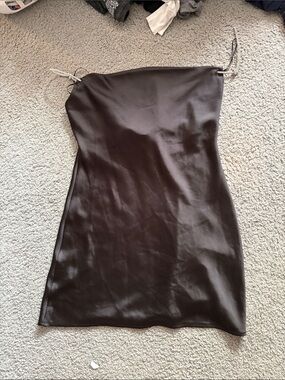 Faithfull the Brand black Satin Mini Dress with Tie Straps